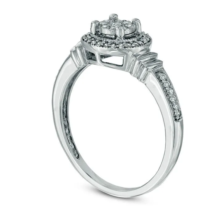 Goldia Rings 025 CT TW Natural Diamond Cluster Frame Promise Ring in Solid 10K White Gold Goldia Rings 025 CT TW Natural Diamond Cluster Frame Promise Ring in Solid 10K White Gold