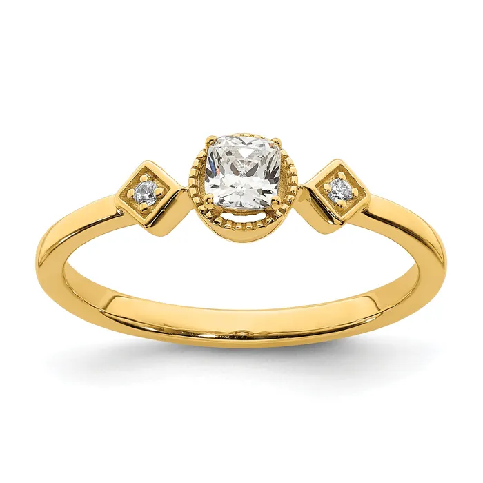 Goldia Rings 025ct CZ Solid Real 14k Polish Petite Beaded Edge Cushion Complete Dia Ring Goldia Rings 025ct CZ Solid Real 14k Polish Petite Beaded Edge Cushion Complete Dia Ring