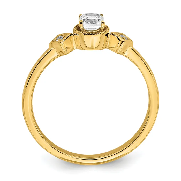 Goldia Rings 025ct CZ Solid Real 14k Polish Petite Beaded Edge Cushion Complete Dia Ring