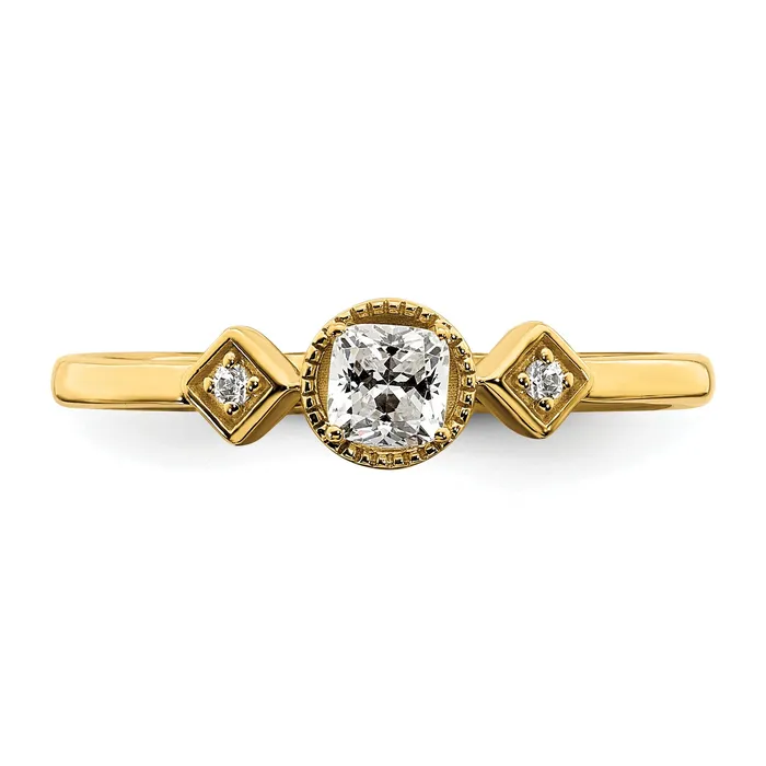 Goldia Rings 025ct CZ Solid Real 14k Polish Petite Beaded Edge Cushion Complete Dia Ring