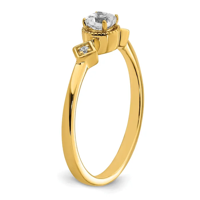 Goldia Rings 025ct CZ Solid Real 14k Polish Petite Beaded Edge Cushion Complete Dia Ring