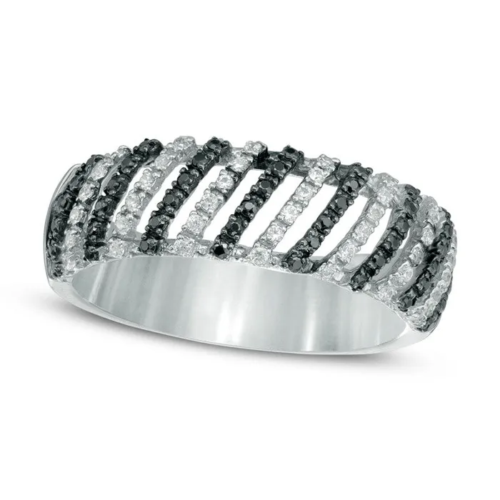 Goldia Rings 033 CT TW Enhanced Black and White Natural Diamond Striped Dome Ring in Sterling Silver Goldia Rings 033 CT TW Enhanced Black and White Natural Diamond Striped Dome Ring in Sterling Silver