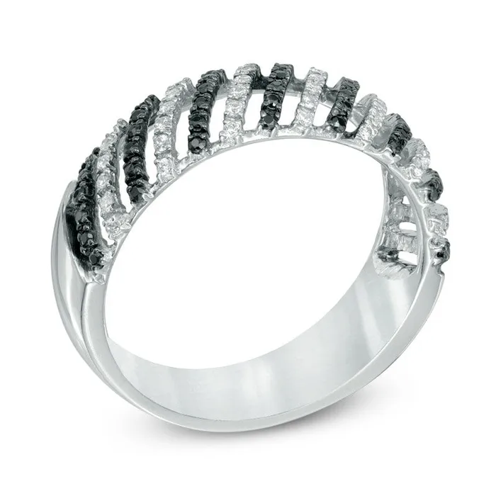 Goldia Rings 033 CT TW Enhanced Black and White Natural Diamond Striped Dome Ring in Sterling Silver Goldia Rings 033 CT TW Enhanced Black and White Natural Diamond Striped Dome Ring in Sterling Silver