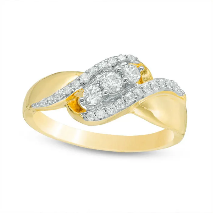 Goldia Rings 033 CT TW Natural Diamond Three Stone Bypass Ring in Solid 10K Yellow Gold Goldia Rings 033 CT TW Natural Diamond Three Stone Bypass Ring in Solid 10K Yellow Gold