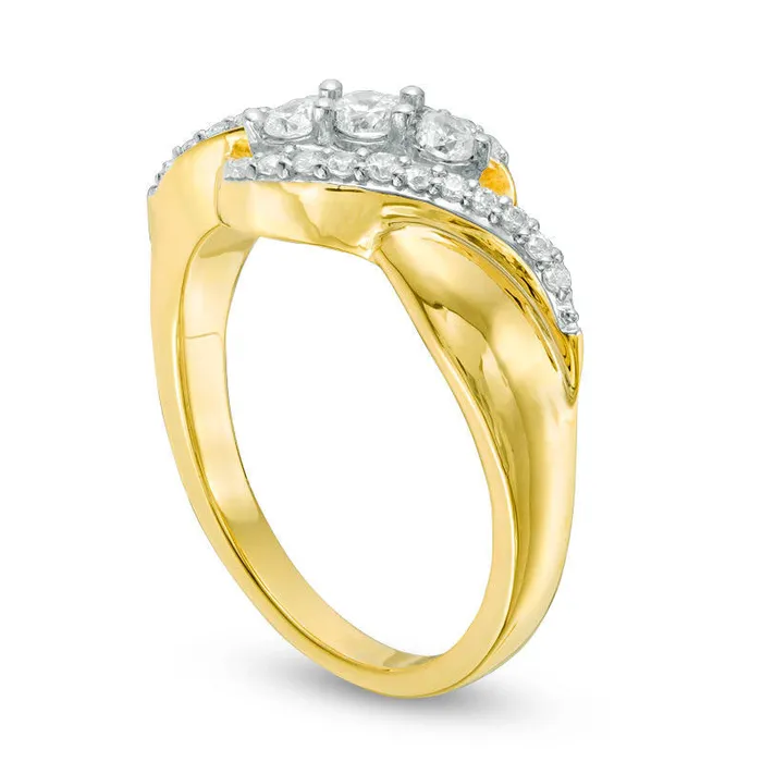 Goldia Rings 033 CT TW Natural Diamond Three Stone Bypass Ring in Solid 10K Yellow Gold Goldia Rings 033 CT TW Natural Diamond Three Stone Bypass Ring in Solid 10K Yellow Gold