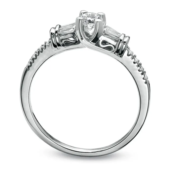 Goldia Rings 033 CT TW Round and Baguette Natural Diamond Engagement Ring in Solid 10K White Gold Goldia Rings 033 CT TW Round and Baguette Natural Diamond Engagement Ring in Solid 10K White Gold