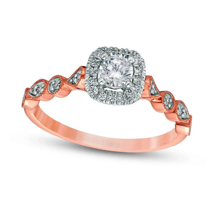 Goldia Rings 038 CT TW Natural Diamond Cushion Frame Antique VintageStyle Engagement Ring in Solid 14K Rose Gold Goldia Rings 038 CT TW Natural Diamond Cushion Frame Antique VintageStyle Engagement Ring in Solid 14K Rose Gold