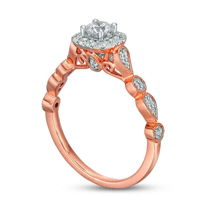 Goldia Rings 038 CT TW Natural Diamond Cushion Frame Antique VintageStyle Engagement Ring in Solid 14K Rose Gold Goldia Rings 038 CT TW Natural Diamond Cushion Frame Antique VintageStyle Engagement Ring in Solid 14K Rose Gold