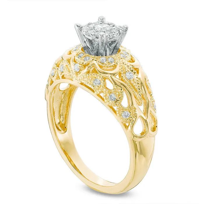 Goldia Rings 038 CT TW Natural Diamond Frame Filigree Engagement Ring in Solid 14K Gold Goldia Rings 038 CT TW Natural Diamond Frame Filigree Engagement Ring in Solid 14K Gold