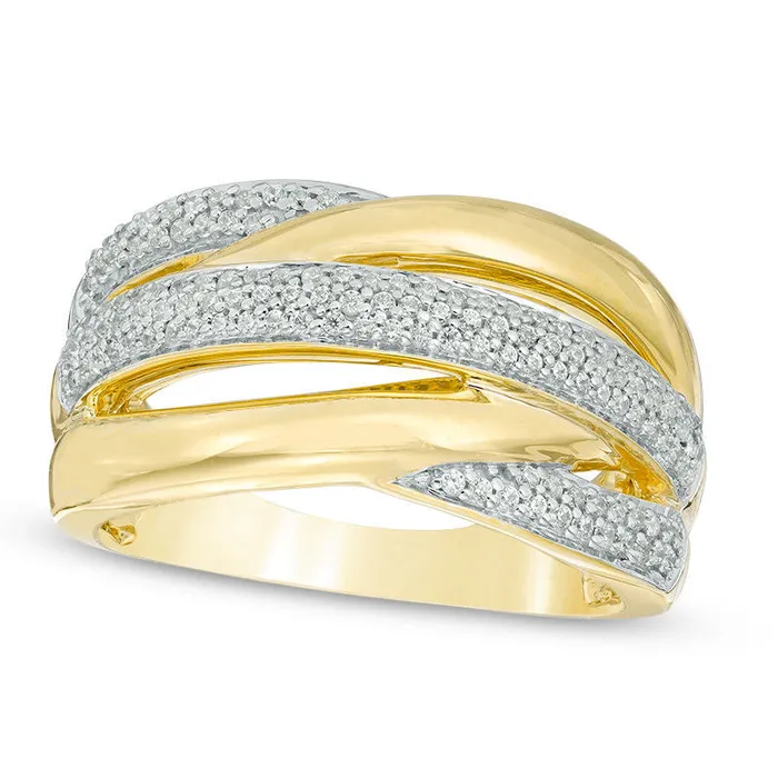 Goldia Rings 038 CT TW Natural Diamond Layered Crossover Split Shank Ring in Solid 10K Yellow Gold Goldia Rings 038 CT TW Natural Diamond Layered Crossover Split Shank Ring in Solid 10K Yellow Gold