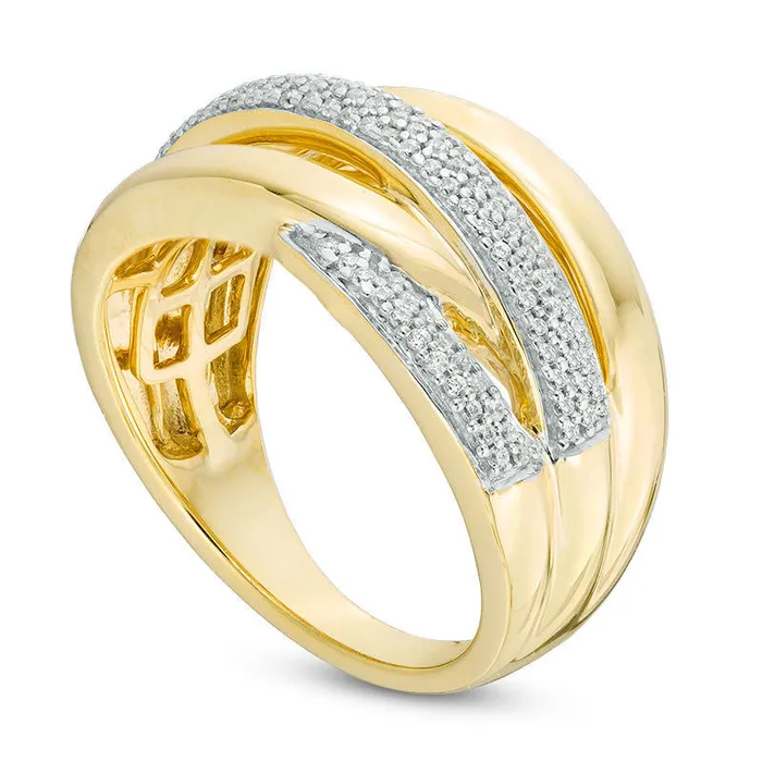 Goldia Rings 038 CT TW Natural Diamond Layered Crossover Split Shank Ring in Solid 10K Yellow Gold Goldia Rings 038 CT TW Natural Diamond Layered Crossover Split Shank Ring in Solid 10K Yellow Gold
