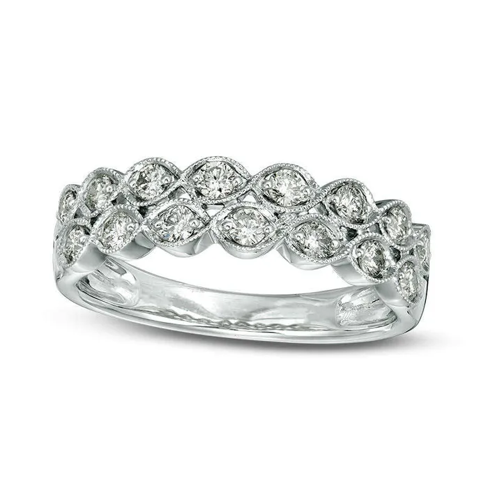 Goldia Rings 050 CT TW Certified Natural Diamond Antique VintageStyle Double Row Ring in Solid 14K White Gold II1
