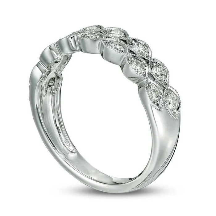 Goldia Rings 050 CT TW Certified Natural Diamond Antique VintageStyle Double Row Ring in Solid 14K White Gold II1 Goldia Rings 050 CT TW Certified Natural Diamond Antique VintageStyle Double Row Ring in Solid 14K White Gold II1