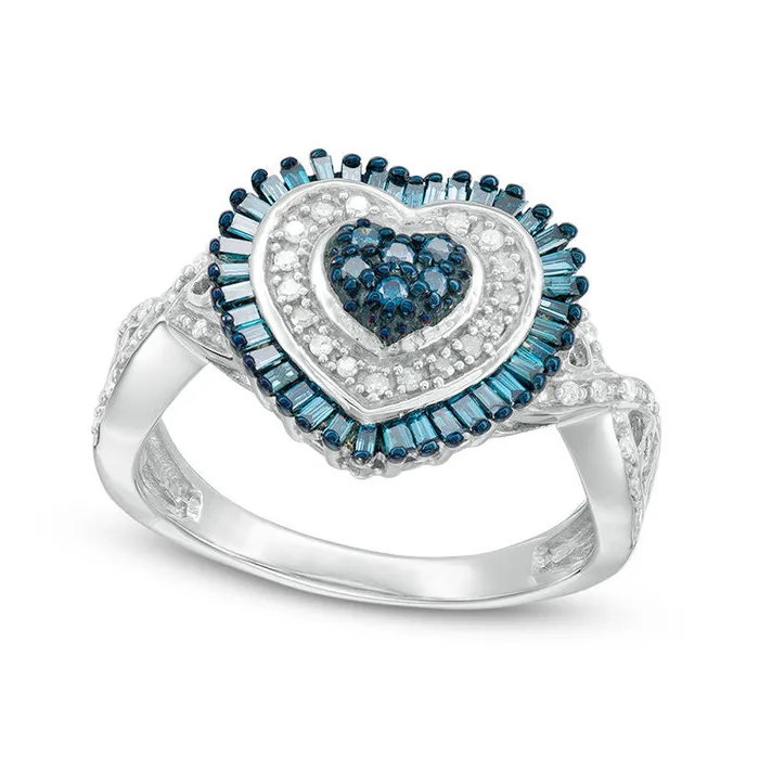Goldia Rings 050 CT TW Composite Enhanced Blue and White Natural Diamond Heart Twist Shank Ring in Sterling Silver Goldia Rings 050 CT TW Composite Enhanced Blue and White Natural Diamond Heart Twist Shank Ring in Sterling Silver