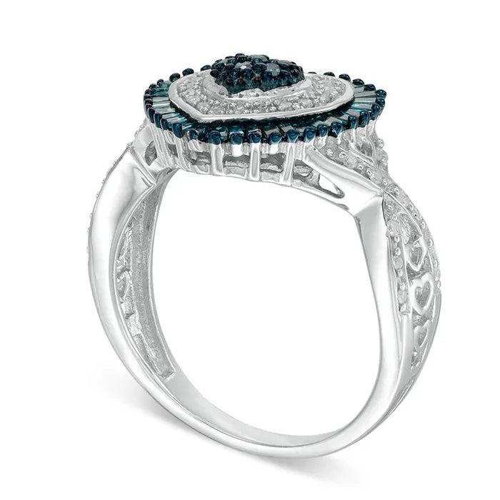 Goldia Rings 050 CT TW Composite Enhanced Blue and White Natural Diamond Heart Twist Shank Ring in Sterling Silver Goldia Rings 050 CT TW Composite Enhanced Blue and White Natural Diamond Heart Twist Shank Ring in Sterling Silver