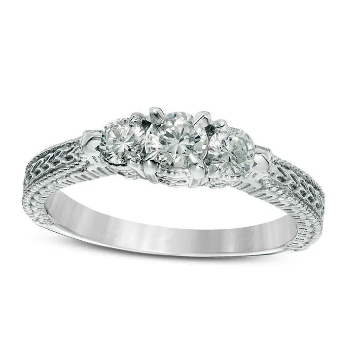 Goldia Rings 050 CT TW Natural Diamond Three Stone Antique VintageStyle Engagement Ring in Solid 14K White Gold Goldia Rings 050 CT TW Natural Diamond Three Stone Antique VintageStyle Engagement Ring in Solid 14K White Gold