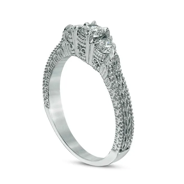 Goldia Rings 050 CT TW Natural Diamond Three Stone Antique VintageStyle Engagement Ring in Solid 14K White Gold Goldia Rings 050 CT TW Natural Diamond Three Stone Antique VintageStyle Engagement Ring in Solid 14K White Gold