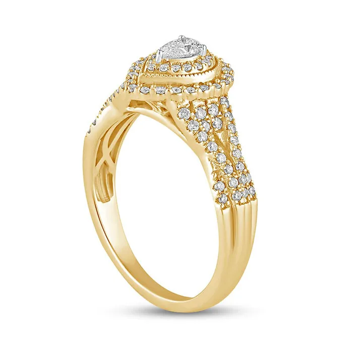 Goldia Rings 050 CT TW PearShaped Natural Diamond Frame Antique VintageStyle MultiRow Engagement Ring in Solid 10K Yellow Gold Goldia Rings 050 CT TW PearShaped Natural Diamond Frame Antique VintageStyle MultiRow Engagement Ring in Solid 10K Yellow Gold