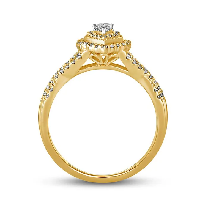 Goldia Rings 050 CT TW PearShaped Natural Diamond Frame Antique VintageStyle MultiRow Engagement Ring in Solid 10K Yellow Gold Goldia Rings 050 CT TW PearShaped Natural Diamond Frame Antique VintageStyle MultiRow Engagement Ring in Solid 10K Yellow Gold