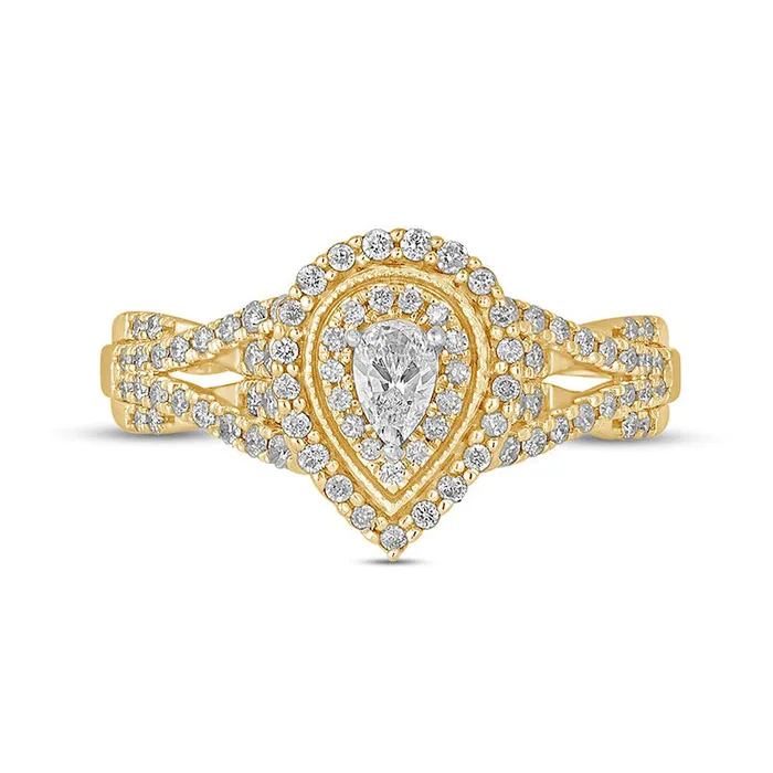 Goldia Rings 050 CT TW PearShaped Natural Diamond Frame Antique VintageStyle MultiRow Engagement Ring in Solid 10K Yellow Gold Goldia Rings 050 CT TW PearShaped Natural Diamond Frame Antique VintageStyle MultiRow Engagement Ring in Solid 10K Yellow Gold