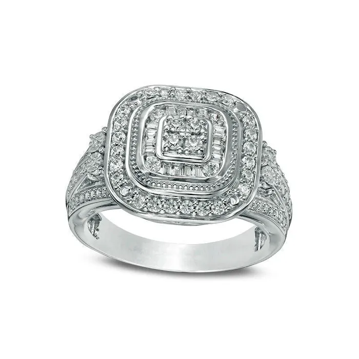 Goldia Rings 050 CT TW Quad Natural Diamond Double Cushion Frame Collar Antique VintageStyle Ring in Sterling Silver Goldia Rings 050 CT TW Quad Natural Diamond Double Cushion Frame Collar Antique VintageStyle Ring in Sterling Silver