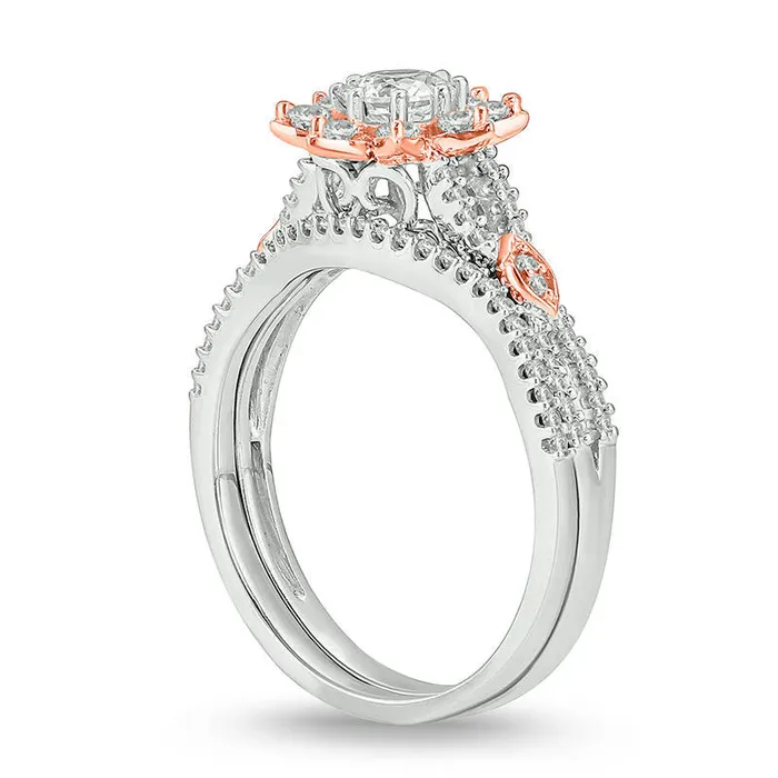 Goldia Rings 075 CT TW Natural Diamond Flower Frame Bridal Engagement Ring Set in Solid 10K TwoTone Gold Goldia Rings 075 CT TW Natural Diamond Flower Frame Bridal Engagement Ring Set in Solid 10K TwoTone Gold