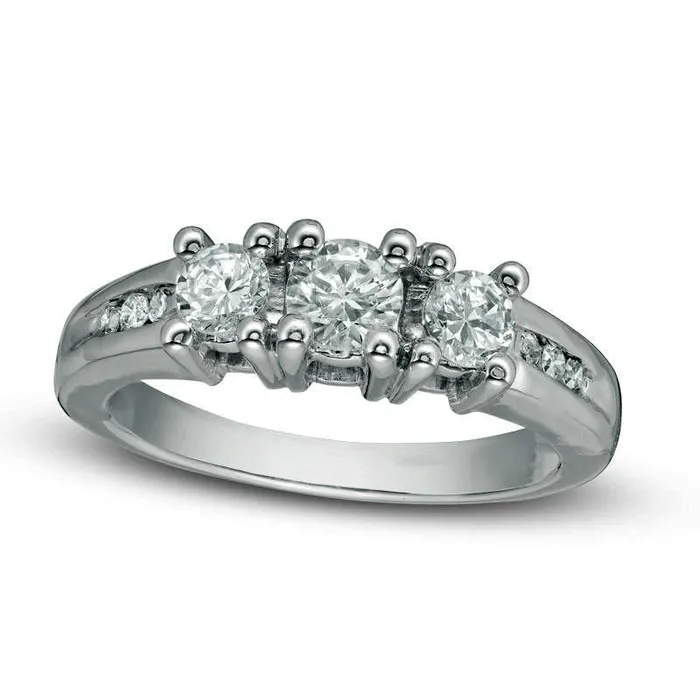 Goldia Rings 075 CT TW Natural Diamond Three Stone Ring in Solid 10K White Gold Goldia Rings 075 CT TW Natural Diamond Three Stone Ring in Solid 10K White Gold
