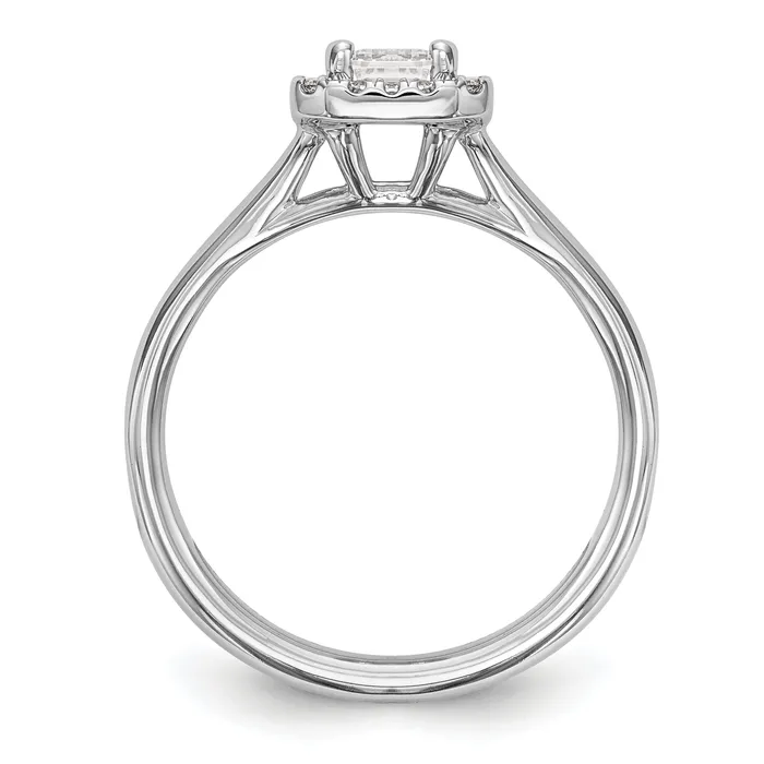 Goldia Rings 075ct CZ Solid Real 14K White Gold Emerald Halo Split Shank Engagement Ring