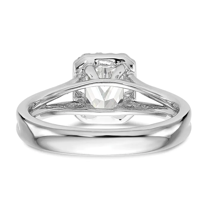 Goldia Rings 075ct CZ Solid Real 14K White Gold Emerald Halo Split Shank Engagement Ring