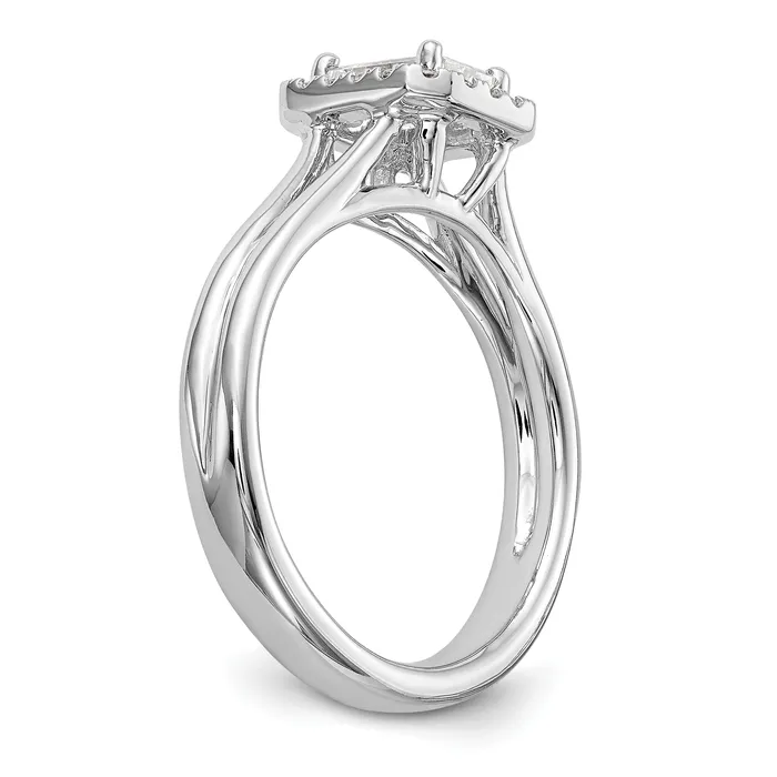 Goldia Rings 075ct CZ Solid Real 14K White Gold Emerald Halo Split Shank Engagement Ring