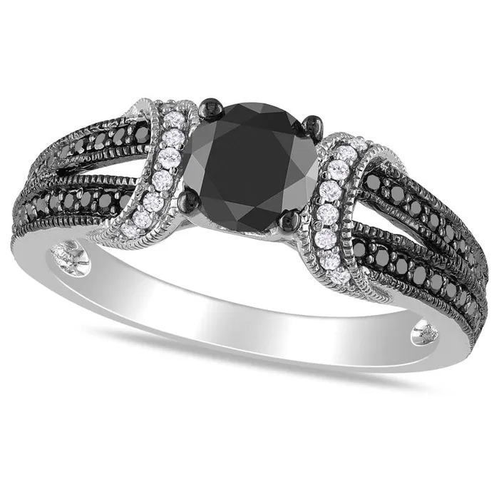 Goldia Rings 10 CT TW Enhanced Black and White Natural Diamond Collar Ring in Solid 10K White Gold Goldia Rings 10 CT TW Enhanced Black and White Natural Diamond Collar Ring in Solid 10K White Gold