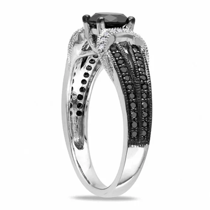 Goldia Rings 10 CT TW Enhanced Black and White Natural Diamond Collar Ring in Solid 10K White Gold Goldia Rings 10 CT TW Enhanced Black and White Natural Diamond Collar Ring in Solid 10K White Gold