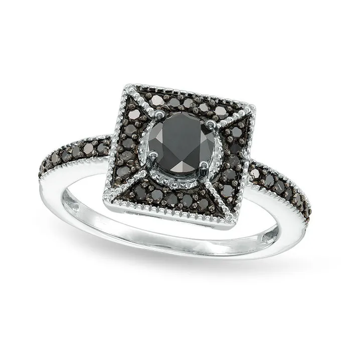 Goldia Rings 10 CT TW Enhanced Black Natural Diamond Square Frame Ring in Sterling Silver Goldia Rings 10 CT TW Enhanced Black Natural Diamond Square Frame Ring in Sterling Silver