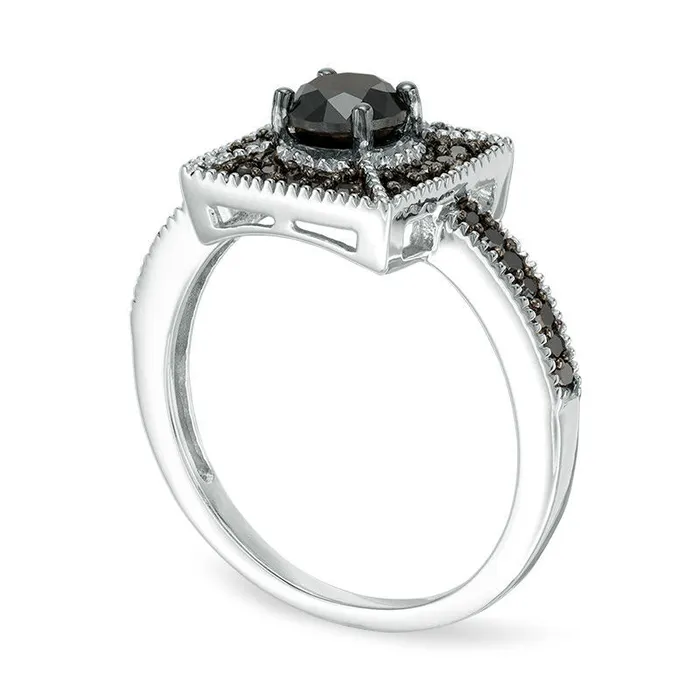 Goldia Rings 10 CT TW Enhanced Black Natural Diamond Square Frame Ring in Sterling Silver Goldia Rings 10 CT TW Enhanced Black Natural Diamond Square Frame Ring in Sterling Silver