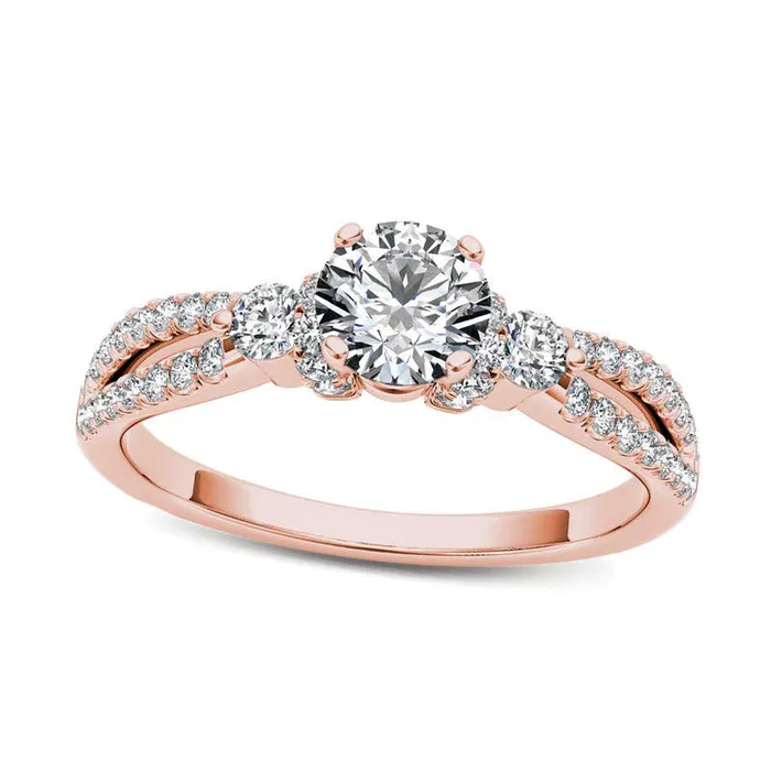 Goldia Rings 10 CT TW Natural Diamond Collared Split Shank Engagement Ring in Solid 14K Rose Gold