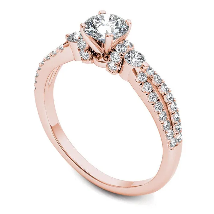 Goldia Rings 10 CT TW Natural Diamond Collared Split Shank Engagement Ring in Solid 14K Rose Gold Goldia Rings 10 CT TW Natural Diamond Collared Split Shank Engagement Ring in Solid 14K Rose Gold