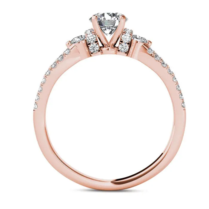 Goldia Rings 10 CT TW Natural Diamond Collared Split Shank Engagement Ring in Solid 14K Rose Gold Goldia Rings 10 CT TW Natural Diamond Collared Split Shank Engagement Ring in Solid 14K Rose Gold