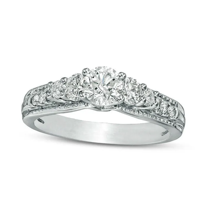 Goldia Rings 10 CT TW Natural Diamond Five Stone Antique VintageStyle Engagement Ring in Solid 10K White Gold Goldia Rings 10 CT TW Natural Diamond Five Stone Antique VintageStyle Engagement Ring in Solid 10K White Gold