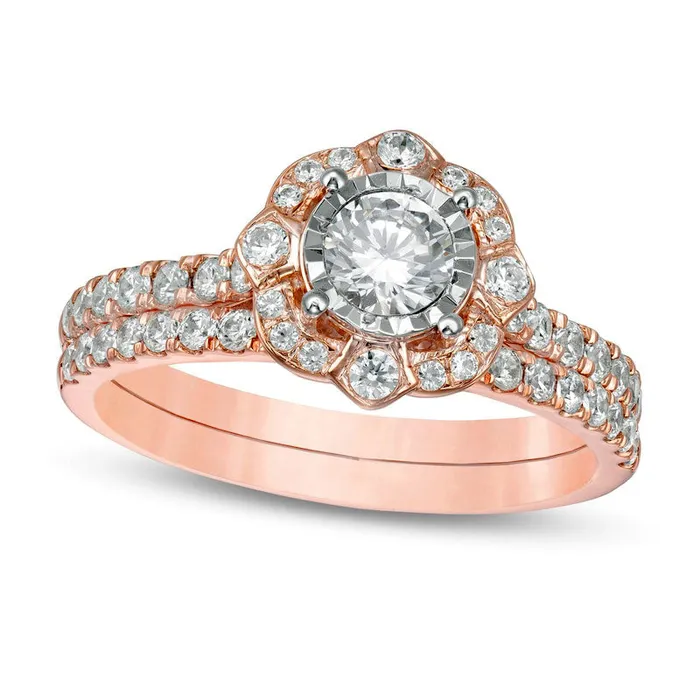 Goldia Rings 10 CT TW Natural Diamond Ornate Frame Antique VintageStyle Bridal Engagement Ring Set in Solid 10K Rose Gold Goldia Rings 10 CT TW Natural Diamond Ornate Frame Antique VintageStyle Bridal Engagement Ring Set in Solid 10K Rose Gold