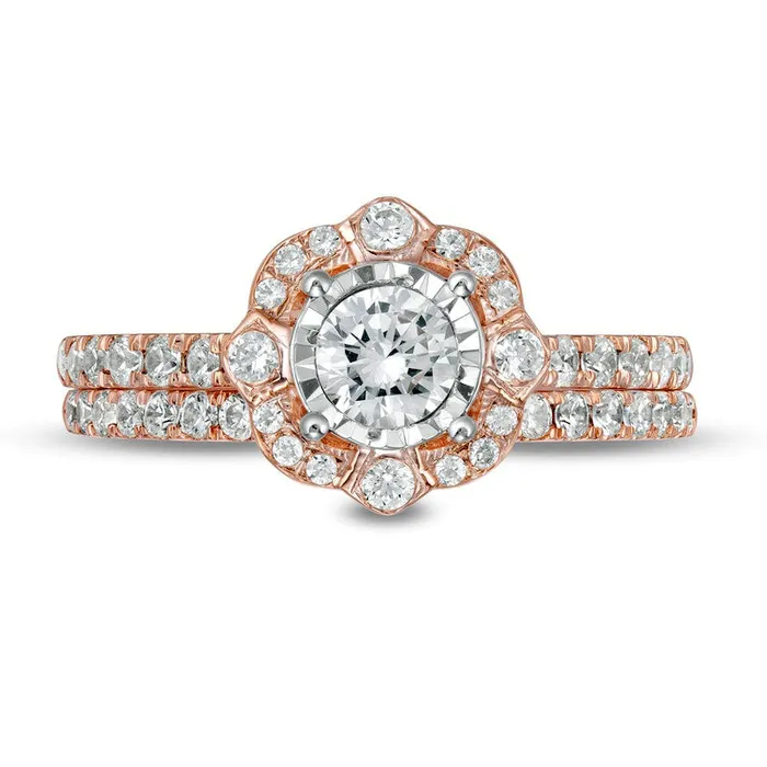 Goldia Rings 10 CT TW Natural Diamond Ornate Frame Antique VintageStyle Bridal Engagement Ring Set in Solid 10K Rose Gold Goldia Rings 10 CT TW Natural Diamond Ornate Frame Antique VintageStyle Bridal Engagement Ring Set in Solid 10K Rose Gold