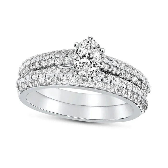 Goldia Rings 10 CT TW Oval Natural Diamond Bridal Engagement Ring Set in Solid 14K White Gold JSI2 Goldia Rings 10 CT TW Oval Natural Diamond Bridal Engagement Ring Set in Solid 14K White Gold JSI2