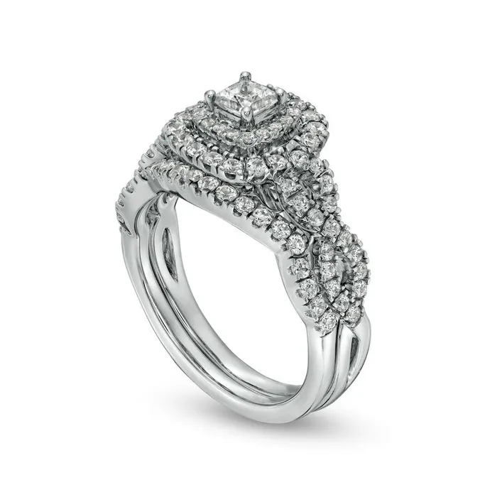 Goldia Rings 10 CT TW PrincessCut Natural Diamond Double Frame Twist Shank Bridal Engagement Ring Set in Solid 14K White Gold Goldia Rings 10 CT TW PrincessCut Natural Diamond Double Frame Twist Shank Bridal Engagement Ring Set in Solid 14K White Gold