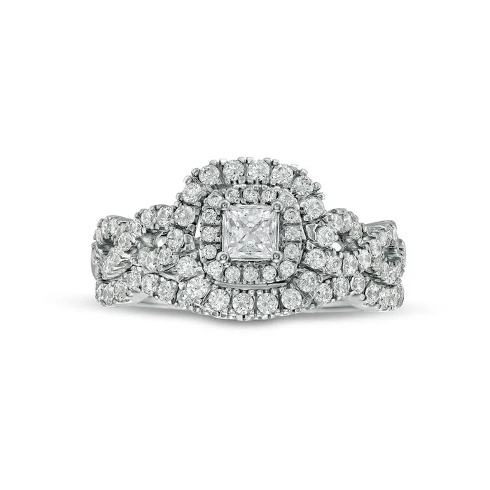 Goldia Rings 10 CT TW PrincessCut Natural Diamond Double Frame Twist Shank Bridal Engagement Ring Set in Solid 14K White Gold Goldia Rings 10 CT TW PrincessCut Natural Diamond Double Frame Twist Shank Bridal Engagement Ring Set in Solid 14K White Gold