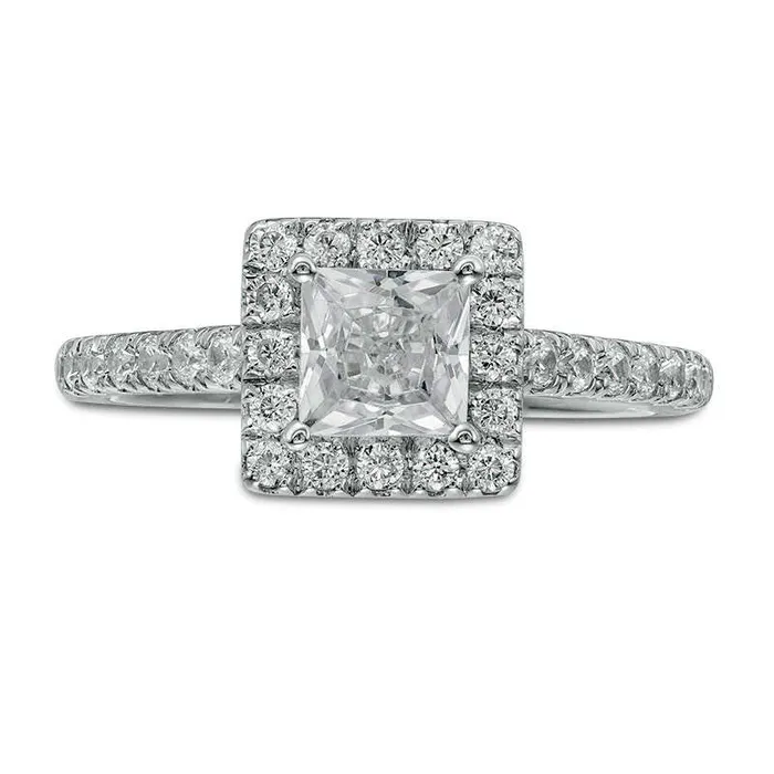 Goldia Rings 10 CT TW PrincessCut Natural Diamond Frame Engagement Ring in Solid 14K White Gold Goldia Rings 10 CT TW PrincessCut Natural Diamond Frame Engagement Ring in Solid 14K White Gold