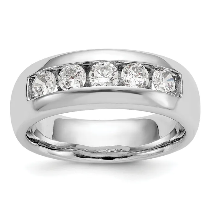 Goldia Rings 100ct CZ Solid Real 14K White Gold 5Stone Channel Wedding Band Ring Goldia Rings 100ct CZ Solid Real 14K White Gold 5Stone Channel Wedding Band Ring
