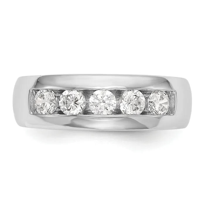 Goldia Rings 100ct CZ Solid Real 14K White Gold 5Stone Channel Wedding Band Ring