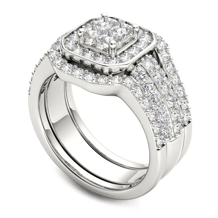 Goldia Rings 175 CT TW Quad PrincessCut Natural Diamond Frame Three Piece Bridal Engagement Ring Set in Solid 14K White Gold Goldia Rings 175 CT TW Quad PrincessCut Natural Diamond Frame Three Piece Bridal Engagement Ring Set in Solid 14K White Gold
