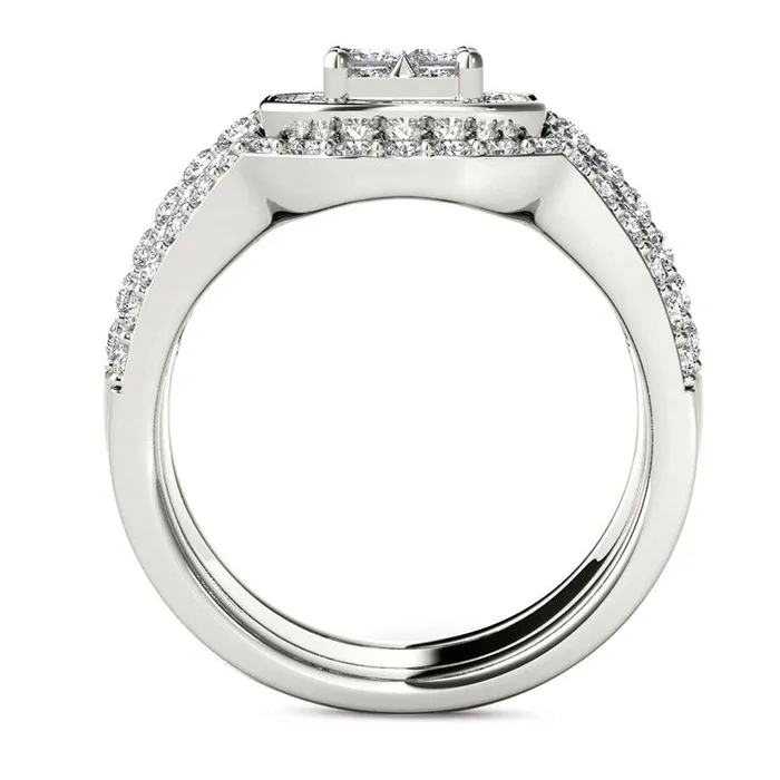 Goldia Rings 175 CT TW Quad PrincessCut Natural Diamond Frame Three Piece Bridal Engagement Ring Set in Solid 14K White Gold Goldia Rings 175 CT TW Quad PrincessCut Natural Diamond Frame Three Piece Bridal Engagement Ring Set in Solid 14K White Gold