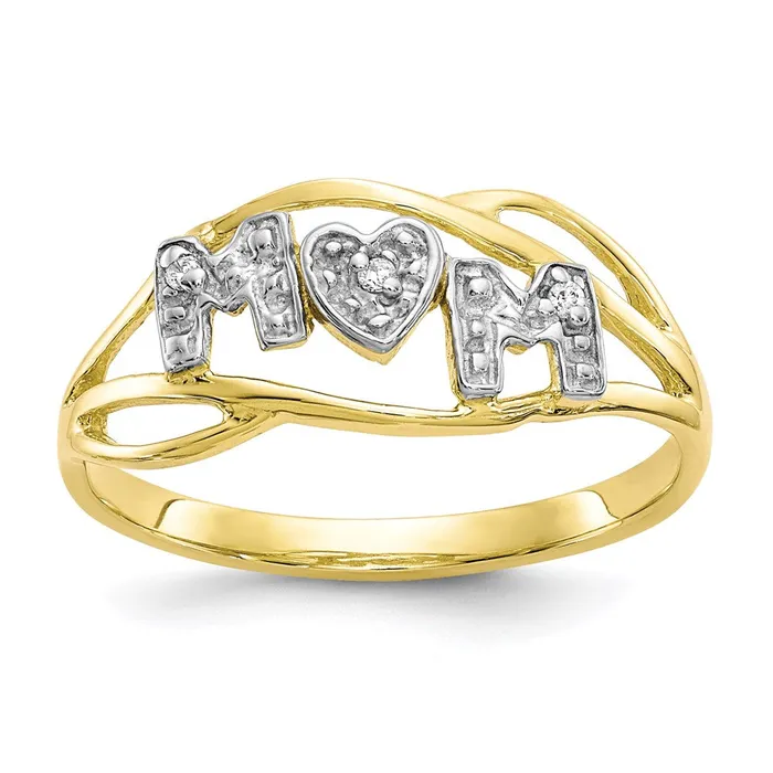 Goldia Rings 10K Yellow Gold wRhodium Mom CZ Ring
