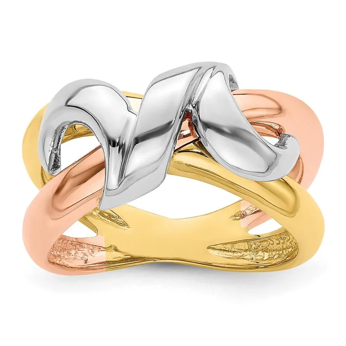 Goldia Rings 14k Tricolor Gold Polished Swirl Design Band
